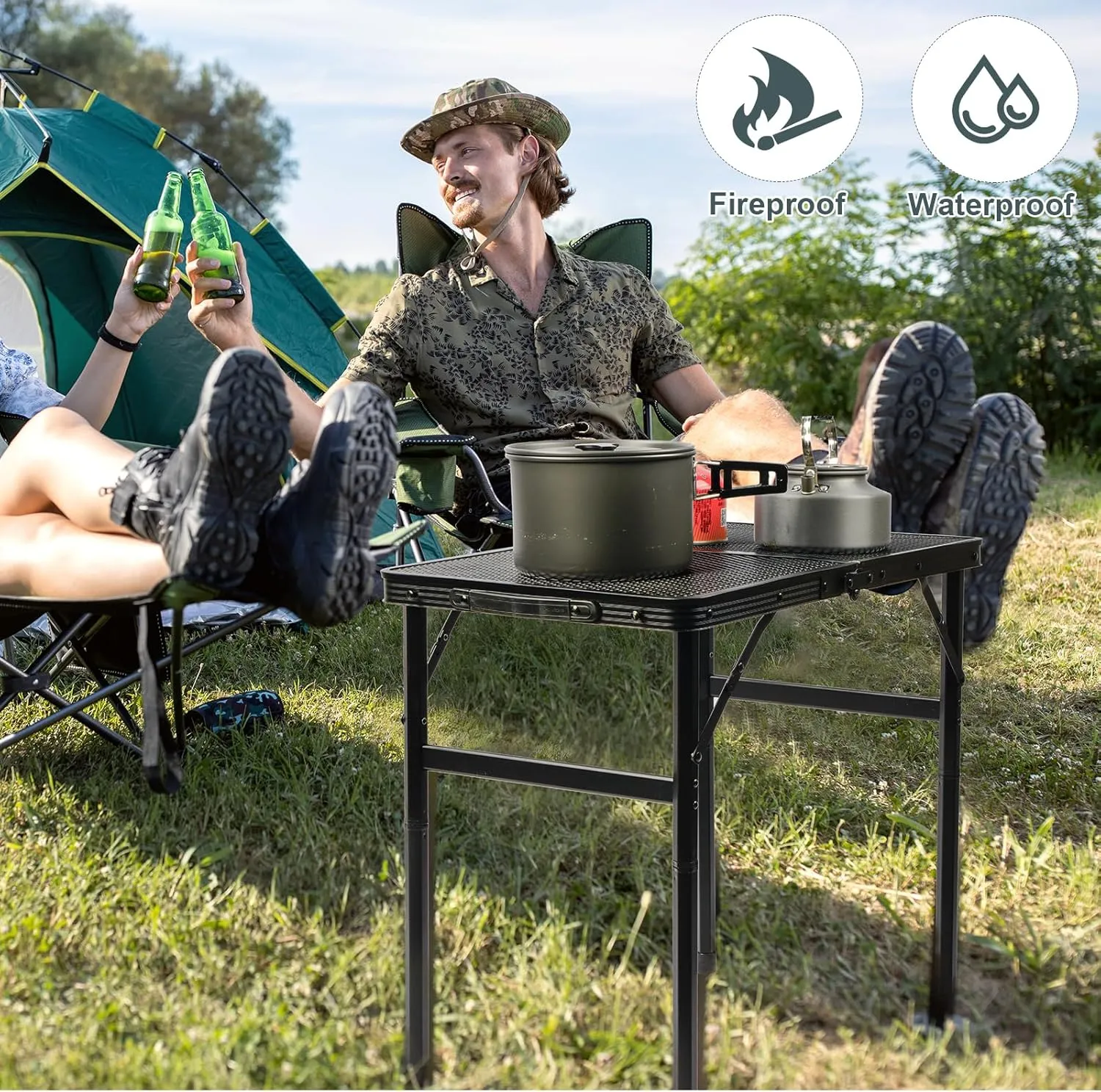 Camping Table,2 Ft Portable Camping Table, Lightweight Portable Grill Table,Height Adjustable Metal Table with Carrying Handle,Small Table for Camping, Picnic, Beach and BBQ