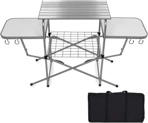 Camping Tables Folding Aluminum Camping Table Kitchen Work Table with Tabletops for BBQ Cateparty Indoor Outdoor Portable Picnic Table with Carry Bag