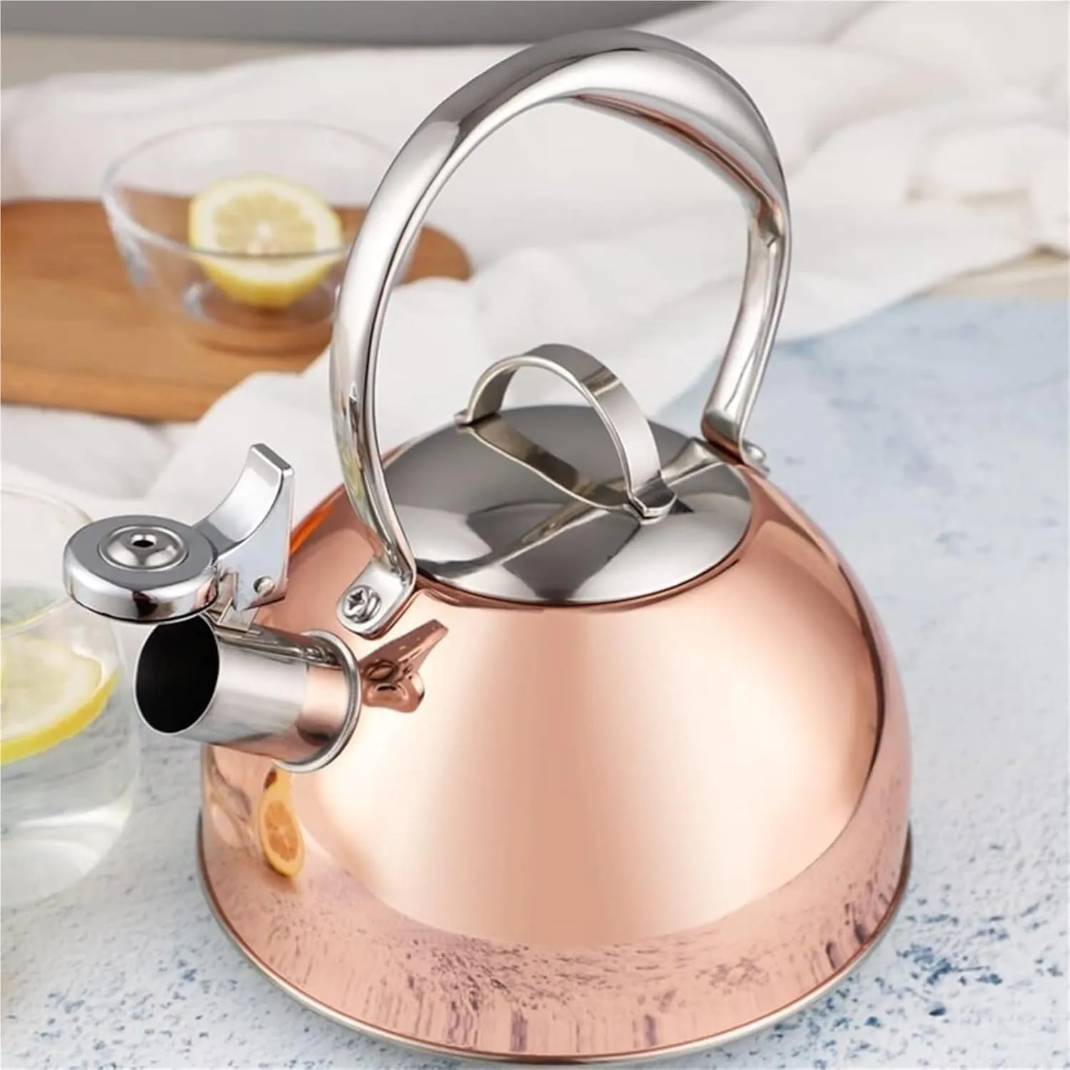 Camping Teapot, 304 Stainless Steel Teapot for Stove Top, 2.7QT Modern Tea Pot, Whistling Tea Kettles for All Stovetops