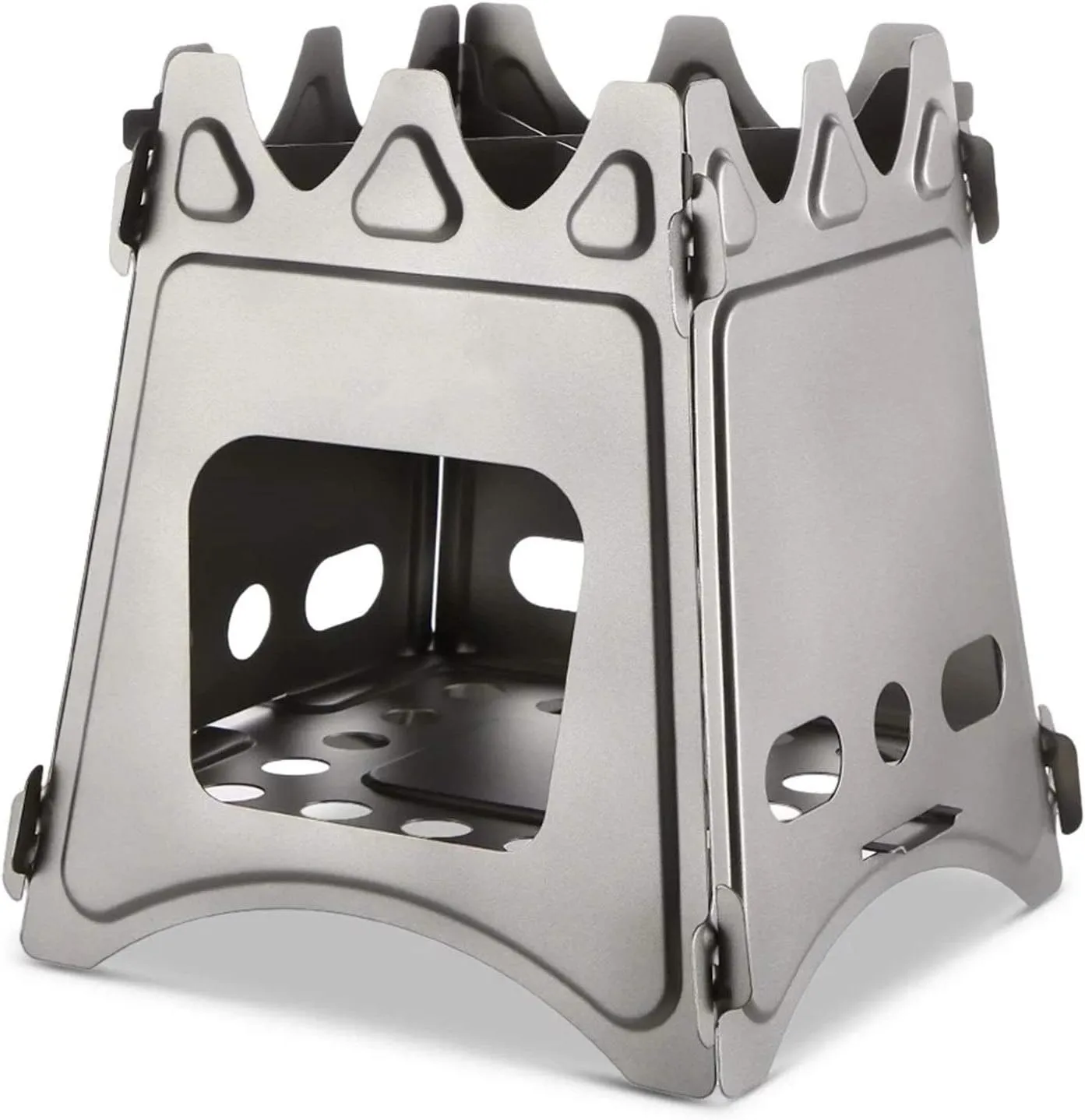 Camping Wood Stove Camping Wood Stove Folding Titanium Wood Burning Stove Lightweight Pocket Stove for Camping Cooking (Color : Silver Size : One Size) (Silver One Size)