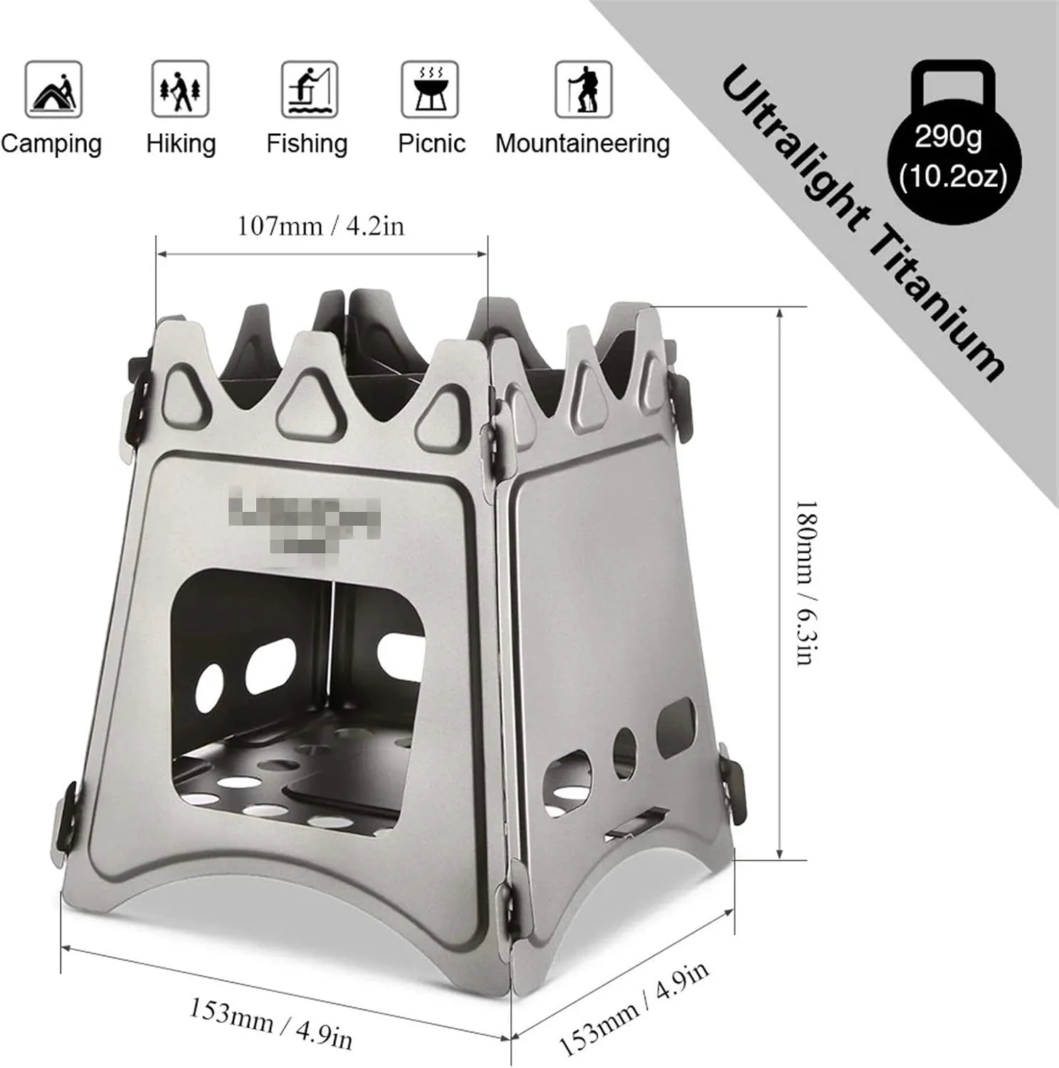 Camping Wood Stove Camping Wood Stove Folding Titanium Wood Burning Stove Lightweight Pocket Stove for Camping Cooking (Color : Silver Size : One Size) (Silver One Size)