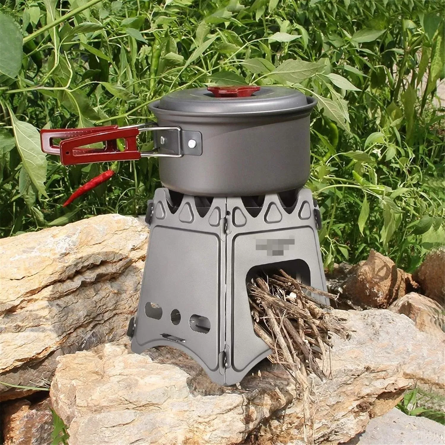 Camping Wood Stove Camping Wood Stove Folding Titanium Wood Burning Stove Lightweight Pocket Stove for Camping Cooking (Color : Silver Size : One Size) (Silver One Size)