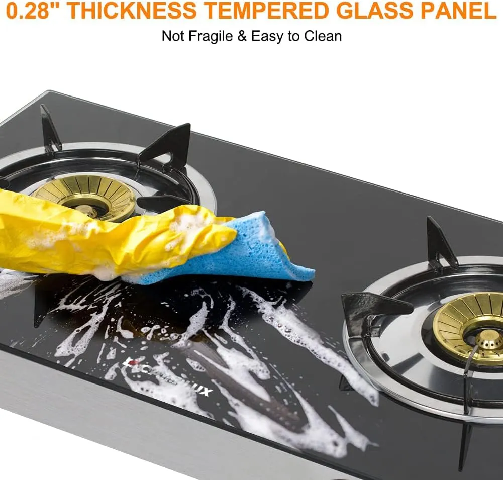 Camplux Propane Gas Cooktop Tempered Glass Double Burners Stove Auto Ignition LPG