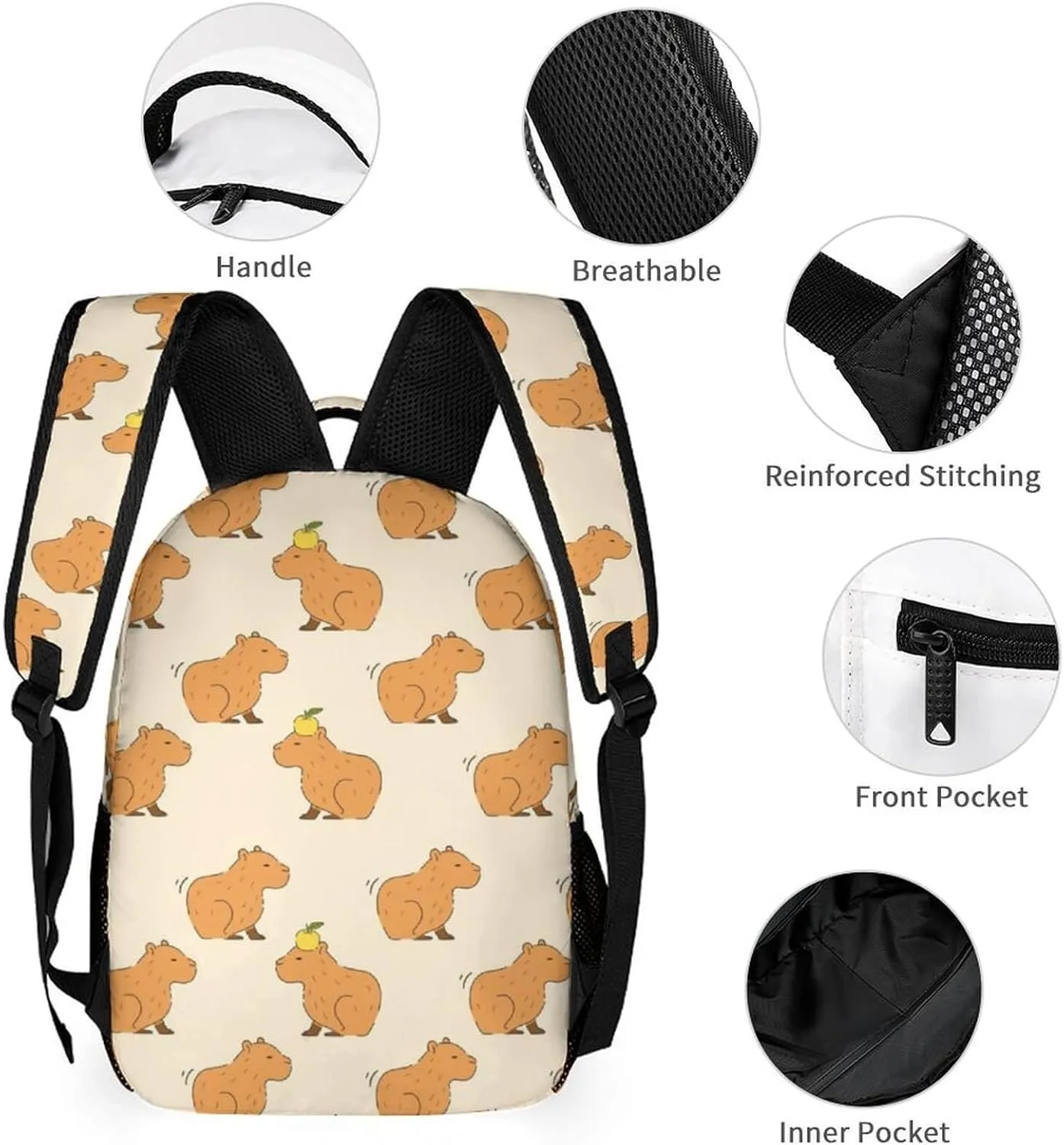 Capybara Backpack for Kids Girls Boys School, 16 Inches Cute Capybara Theme Bookbag, Adjustable, Lightweight, Large Capacity, Colorful Capybara Backpack for School