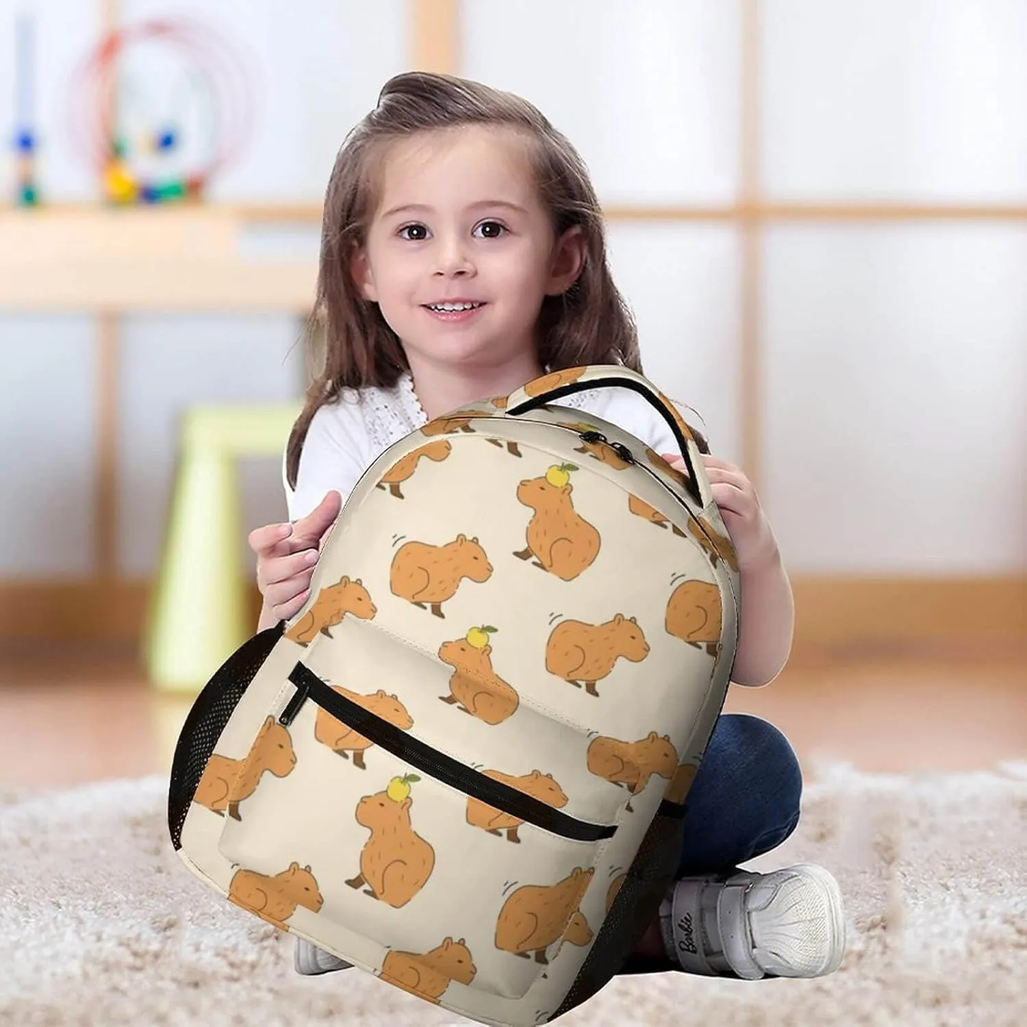 Capybara Backpack for Kids Girls Boys School, 16 Inches Cute Capybara Theme Bookbag, Adjustable, Lightweight, Large Capacity, Colorful Capybara Backpack for School