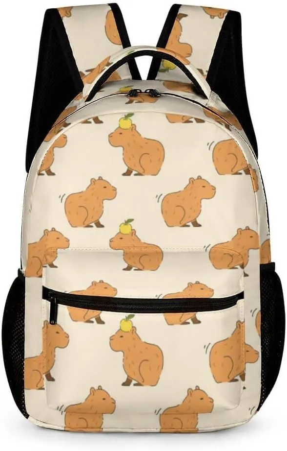 Capybara Backpack for Kids Girls Boys School, 16 Inches Cute Capybara Theme Bookbag, Adjustable, Lightweight, Large Capacity, Colorful Capybara Backpack for School