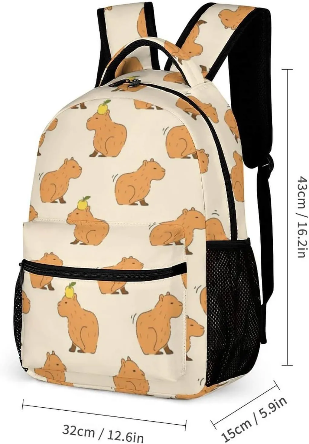 Capybara Backpack for Kids Girls Boys School, 16 Inches Cute Capybara Theme Bookbag, Adjustable, Lightweight, Large Capacity, Colorful Capybara Backpack for School