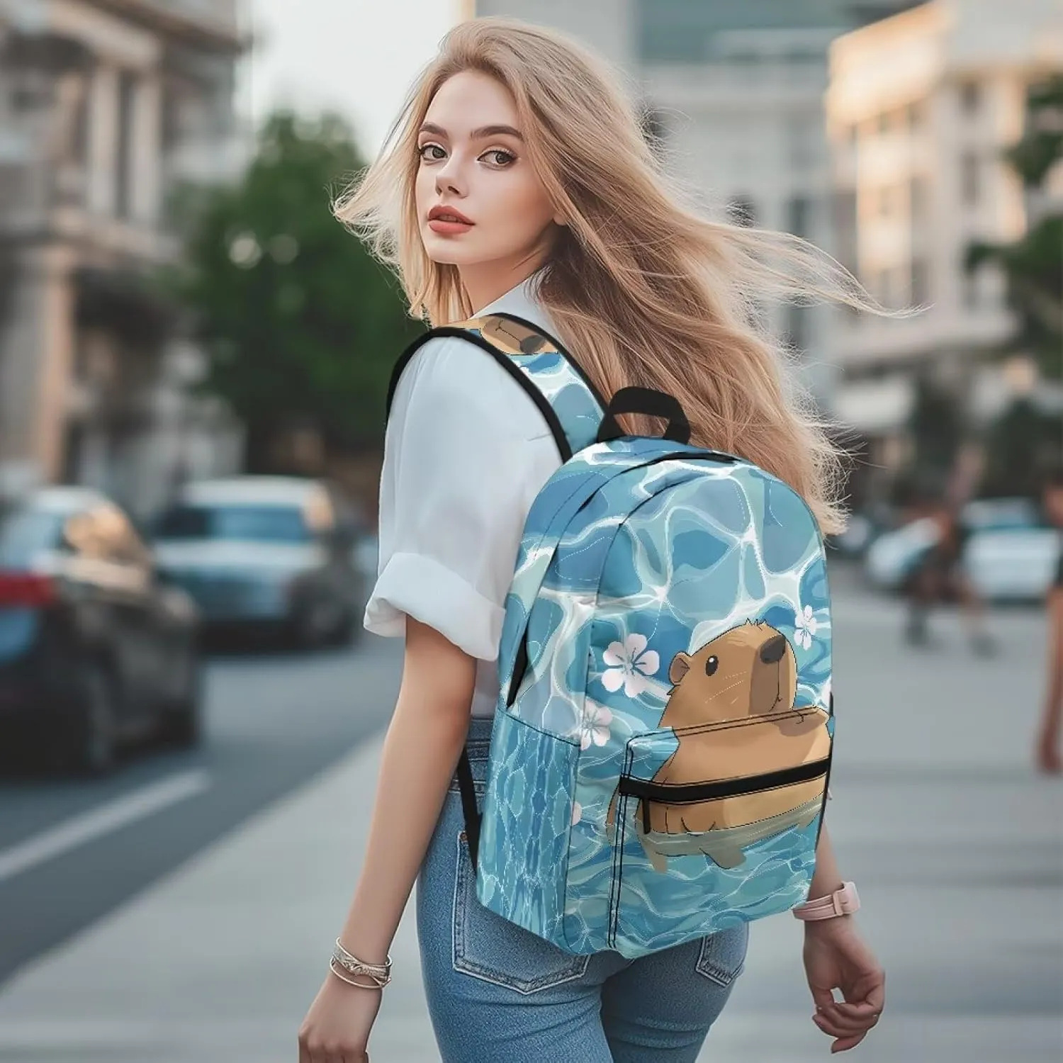 Capybara Cute Backpack for Women Ladies Multiple Compartment Travel Backpack Purse 17in Laptop Back Pack Casual Bag with Zipper Closure One Size