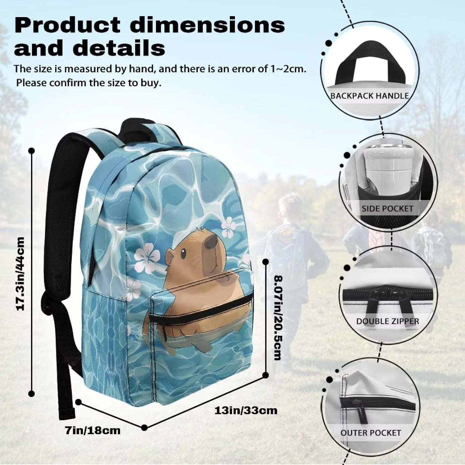 Capybara Cute Backpack for Women Ladies Multiple Compartment Travel Backpack Purse 17in Laptop Back Pack Casual Bag with Zipper Closure One Size
