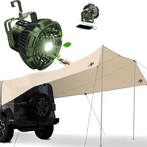 Car Camping Tarp Tailgate & Rechargeable Fan, AYAMAYA 14 x 16 FT Extra Large Car Tent Tarp, Tent Fan with LED Light & Remote Control