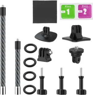 Carbon Fiber Extension Arm Rod Kit, Action Camera Pole Helmet Mount Extension Arm for GoPro Hero 13/12 / 11/10 / 9/8 / 7/6 / 5 Black and Insta360 X5 / X4 / X3 / X2 / XR/Go and More