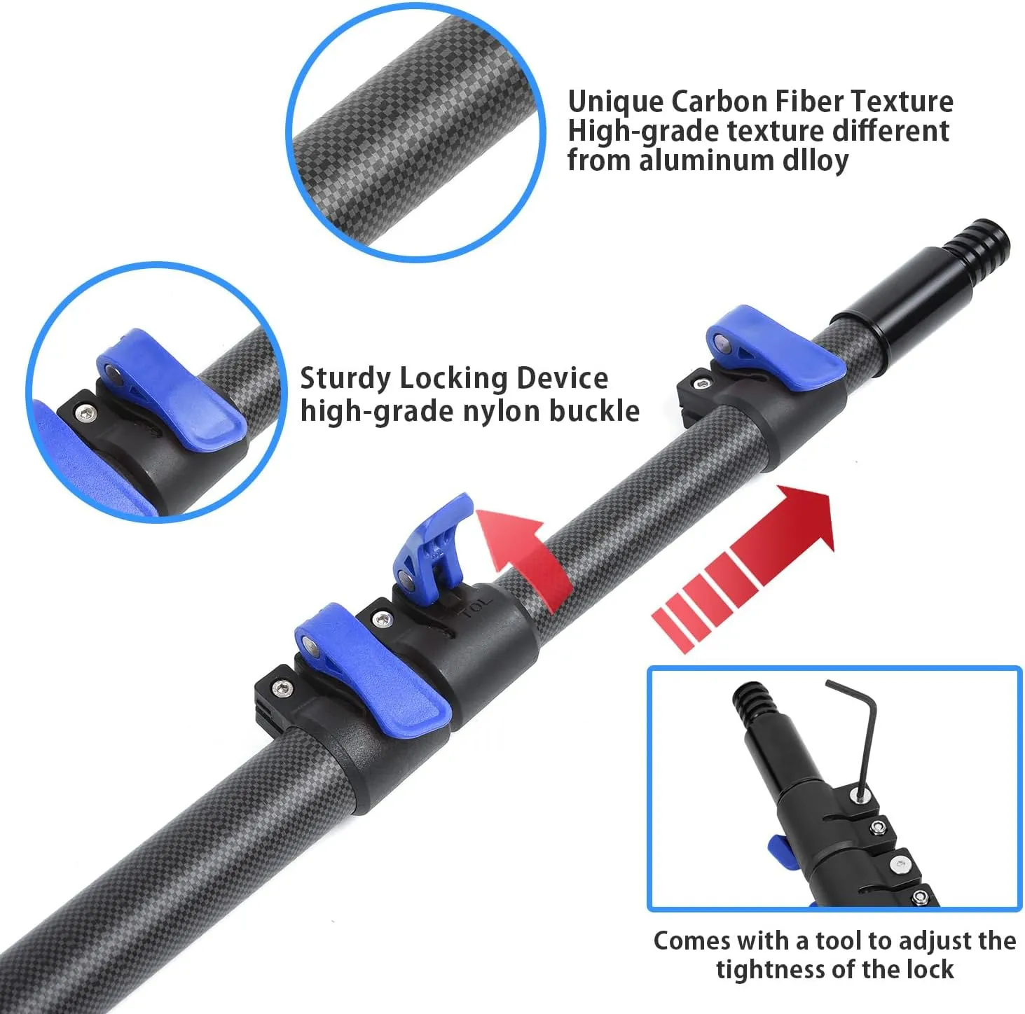 Carbon Fiber Extension Pole 4.7-24FT Telescoping Paint Roller Extendable Pole Lightweight Sturdy Extension Poles with Universal Threaded Head Multi-Use Pole