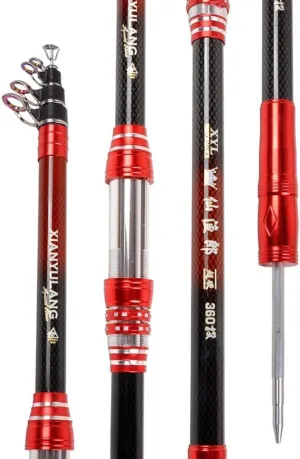 Carbon Sea Rod Telescopic Casting Fishing Rod Super Stiff Ultralight Fishing Pole 2.1M 2.4M 2.7M 3M 3.6M 3.9M 4.2M 4.5M Portable for Rivers Lakes Ponds & Oceans(3.9M)