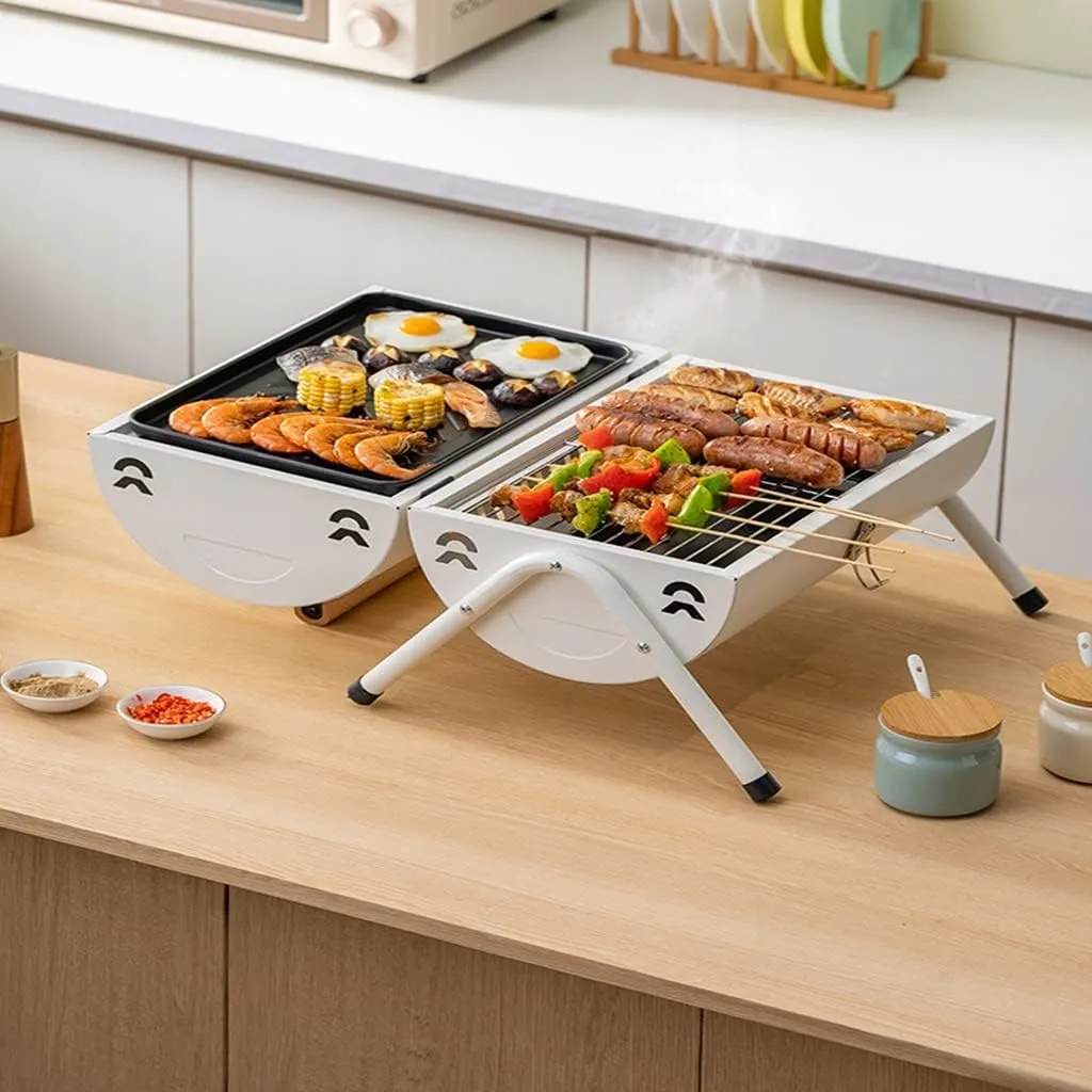 Carrying Handle Portable Wood Burning Charcoal Grill, Camping Grills for Outdoor Cooking Hiking Picnics, Household Indoor Smokeless Heating Carbon Surround Stove
