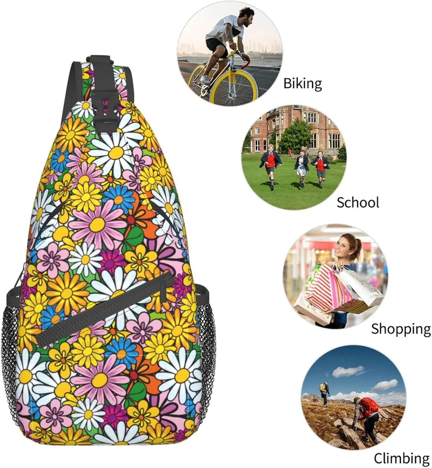 Cartoon Cute Flowers Cross Chest Bag Diagonally Travel Backpack, Light Travel, Hiking Single Shoulder Bag