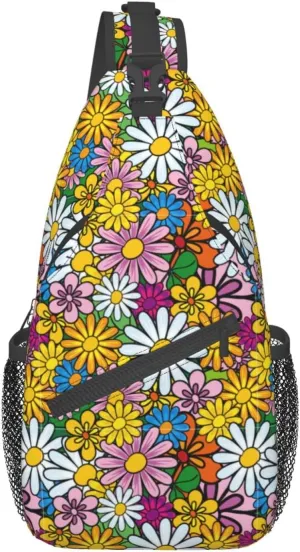 Cartoon Cute Flowers Cross Chest Bag Diagonally Travel Backpack, Light Travel, Hiking Single Shoulder Bag