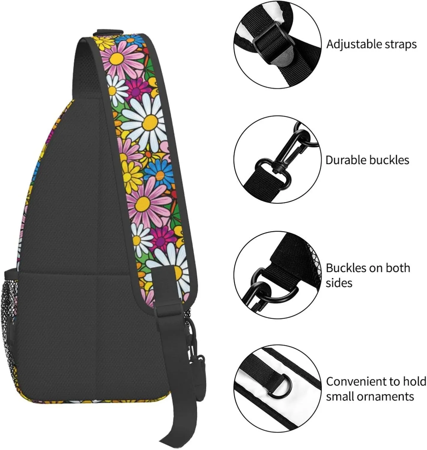 Cartoon Cute Flowers Cross Chest Bag Diagonally Travel Backpack, Light Travel, Hiking Single Shoulder Bag