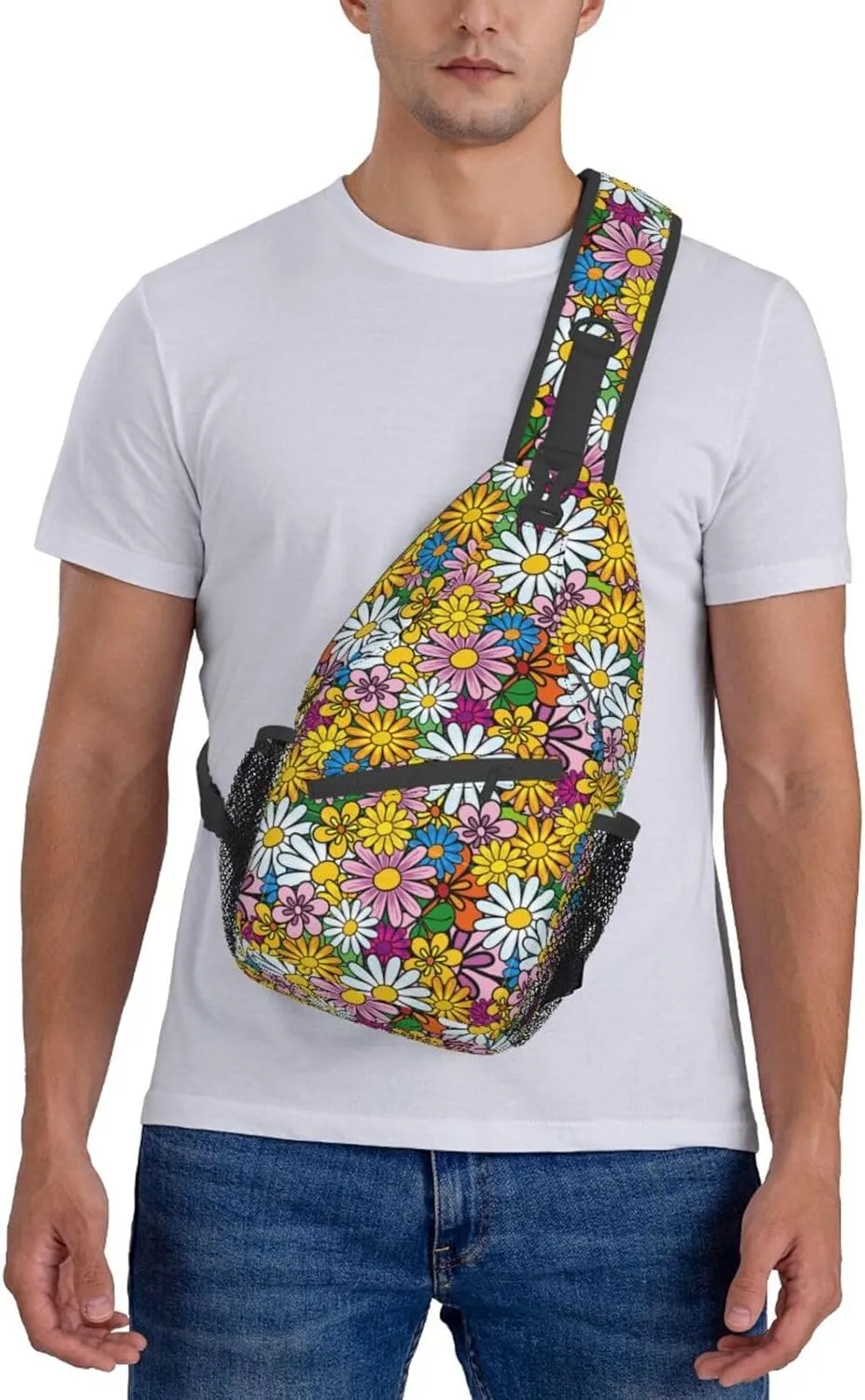 Cartoon Cute Flowers Cross Chest Bag Diagonally Travel Backpack, Light Travel, Hiking Single Shoulder Bag