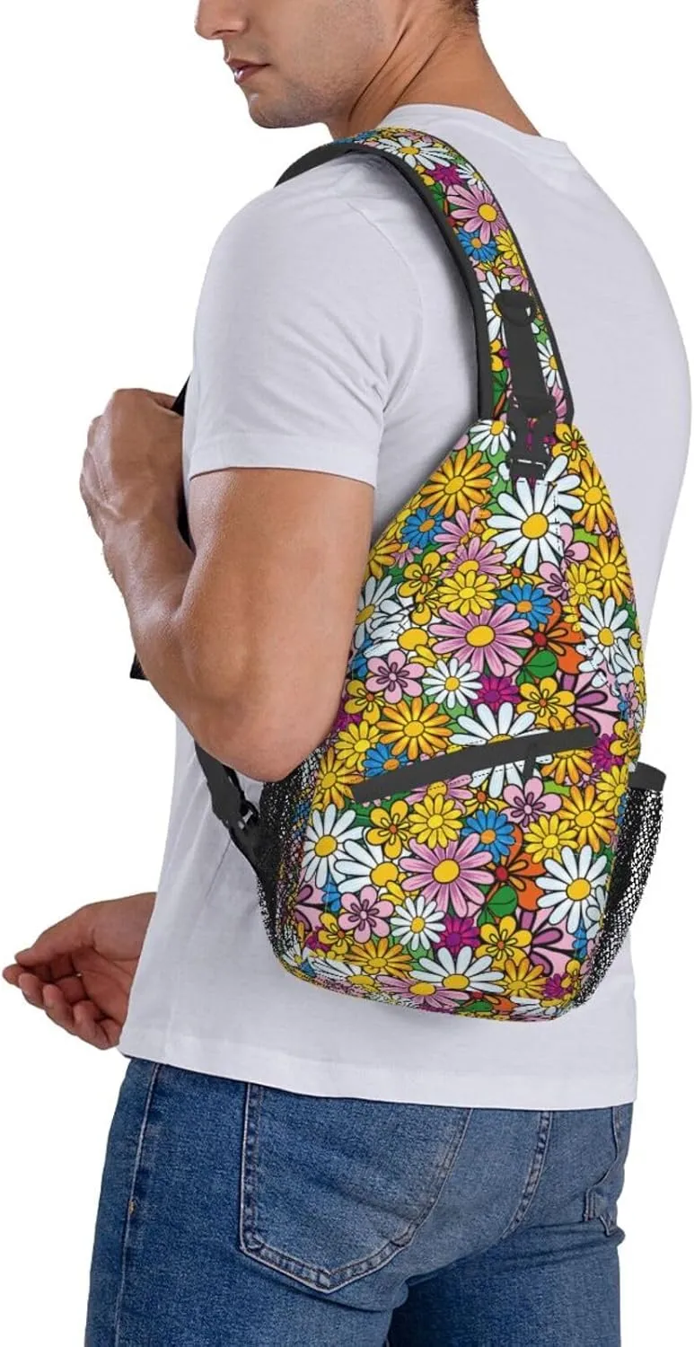 Cartoon Cute Flowers Cross Chest Bag Diagonally Travel Backpack, Light Travel, Hiking Single Shoulder Bag