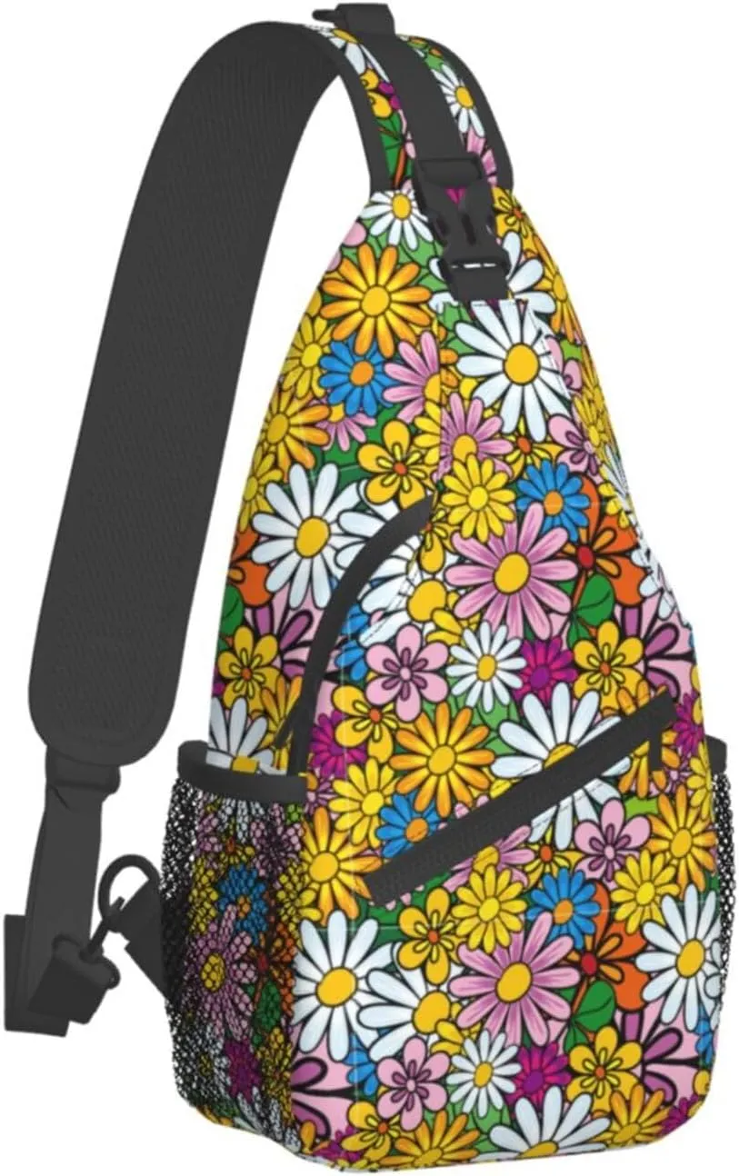 Cartoon Cute Flowers Cross Chest Bag Diagonally Travel Backpack, Light Travel, Hiking Single Shoulder Bag