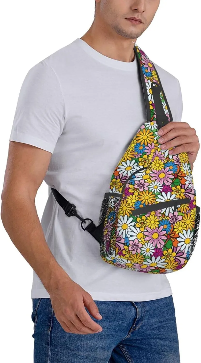 Cartoon Cute Flowers Cross Chest Bag Diagonally Travel Backpack, Light Travel, Hiking Single Shoulder Bag