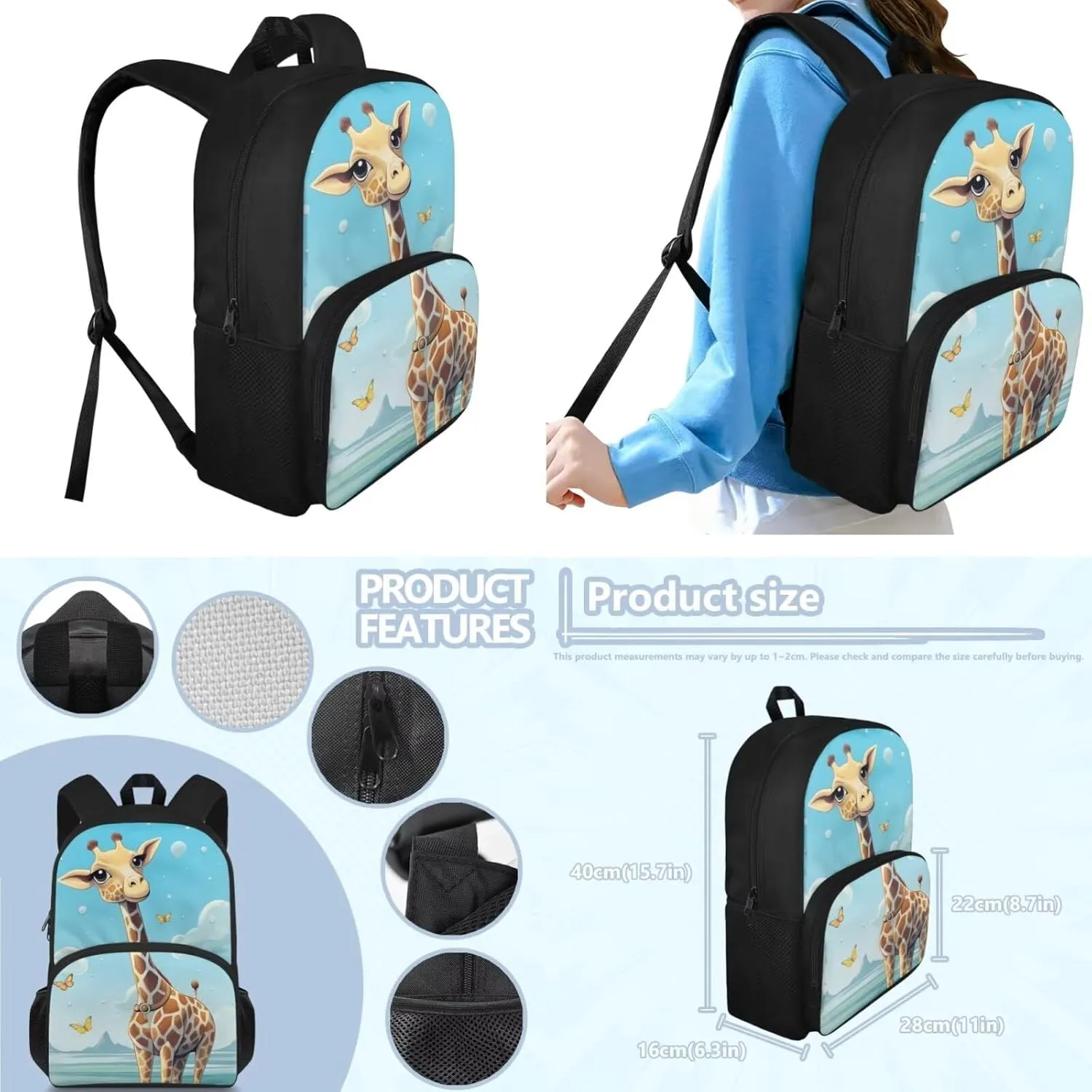 Cartoon Deer Backpack for Kids Girls 6-9 Cute Backpack with Lunch Box 3PCS Sturdy Bookbag with Large Front Pocket 15 inch Cute School Bag Set for Boys Birthday Gifts for Kids