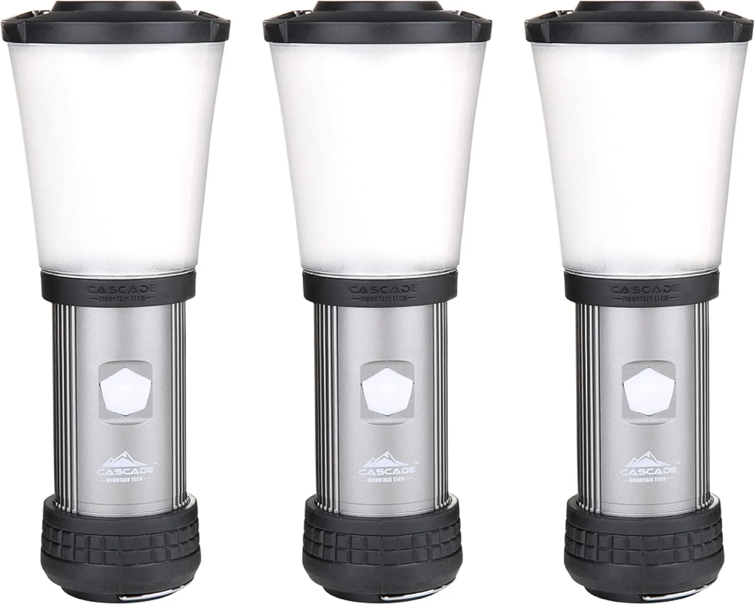Cascade Mountain Tech 500-Lumen IPX4 Water-Resistant LED Flashlight Lantern with 3 Light Modes for Outdoor and Emergency Use - 3 Pack,Black