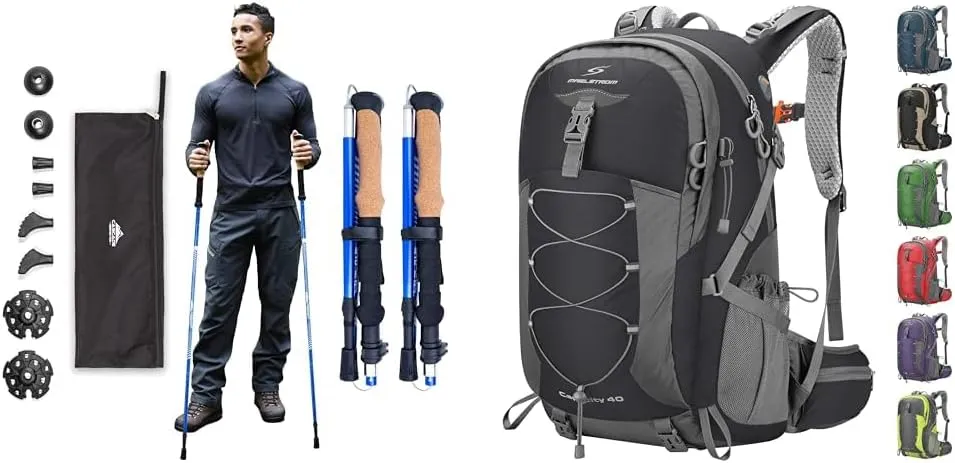 Cascade Mountain Tech Trekking Poles and Maelstrom 40L Hiking Backpack with Rain Cover