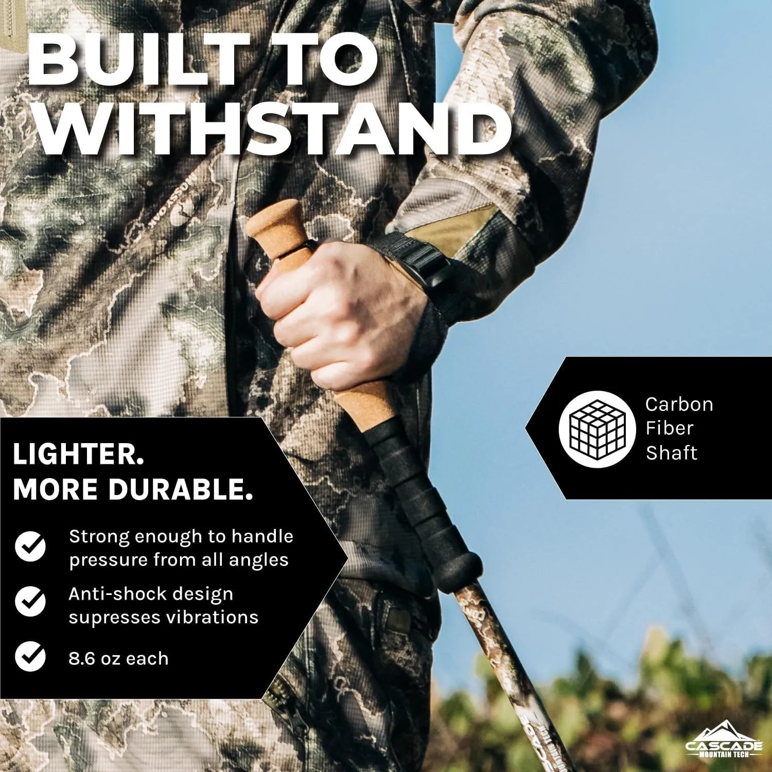 Cascade Mountain Tech Trekking Poles - Carbon Fiber Monopod Walking or Hiking Sticks with with Accessories Mount and Adjustable Quick Locks