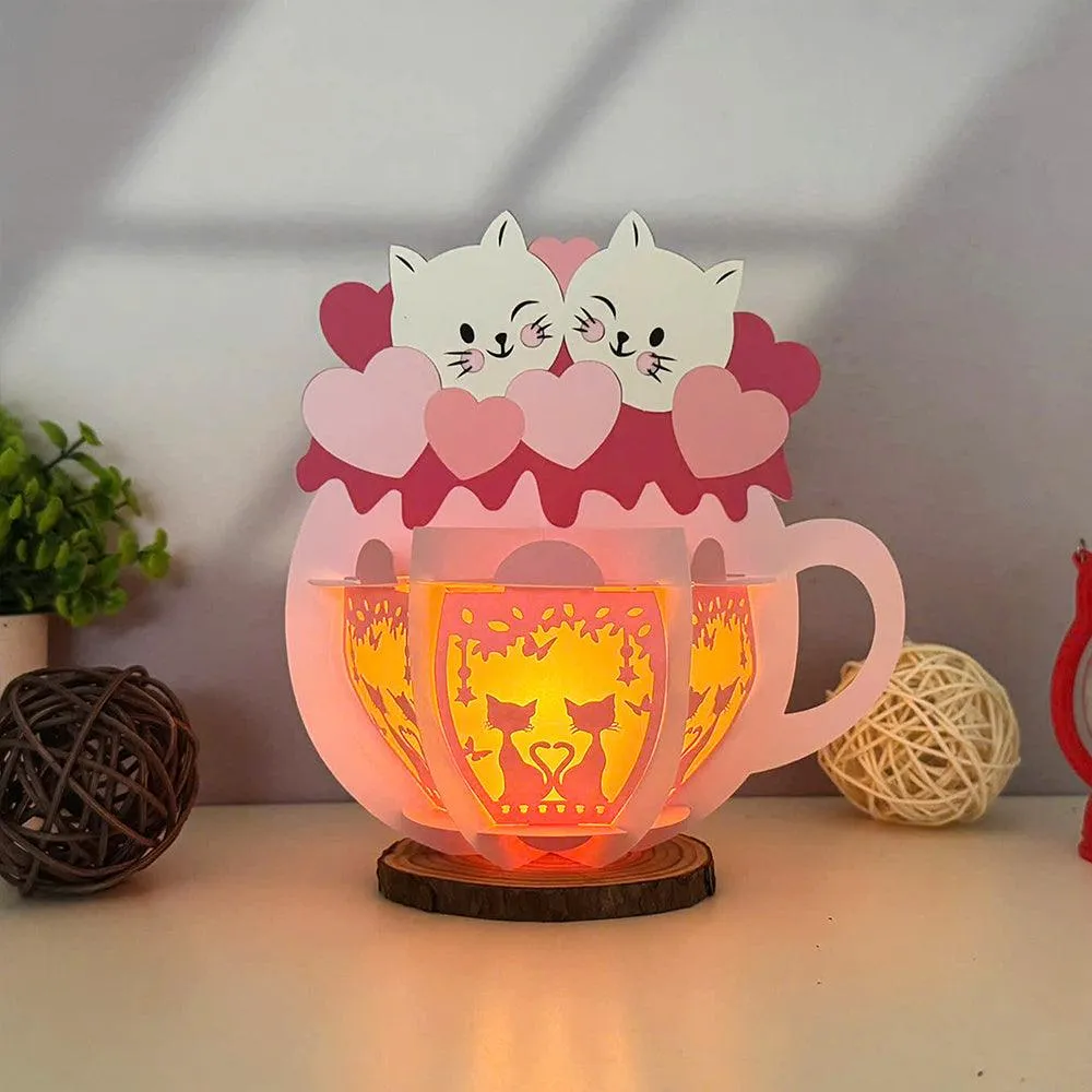Cat Couple - Valentine Themed 3D Hot Cocoa Lantern File - Cricut File 1 - LightBoxGoodMan