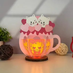 Cat Couple - Valentine Themed 3D Hot Cocoa Lantern File - Cricut File 1 - LightBoxGoodMan