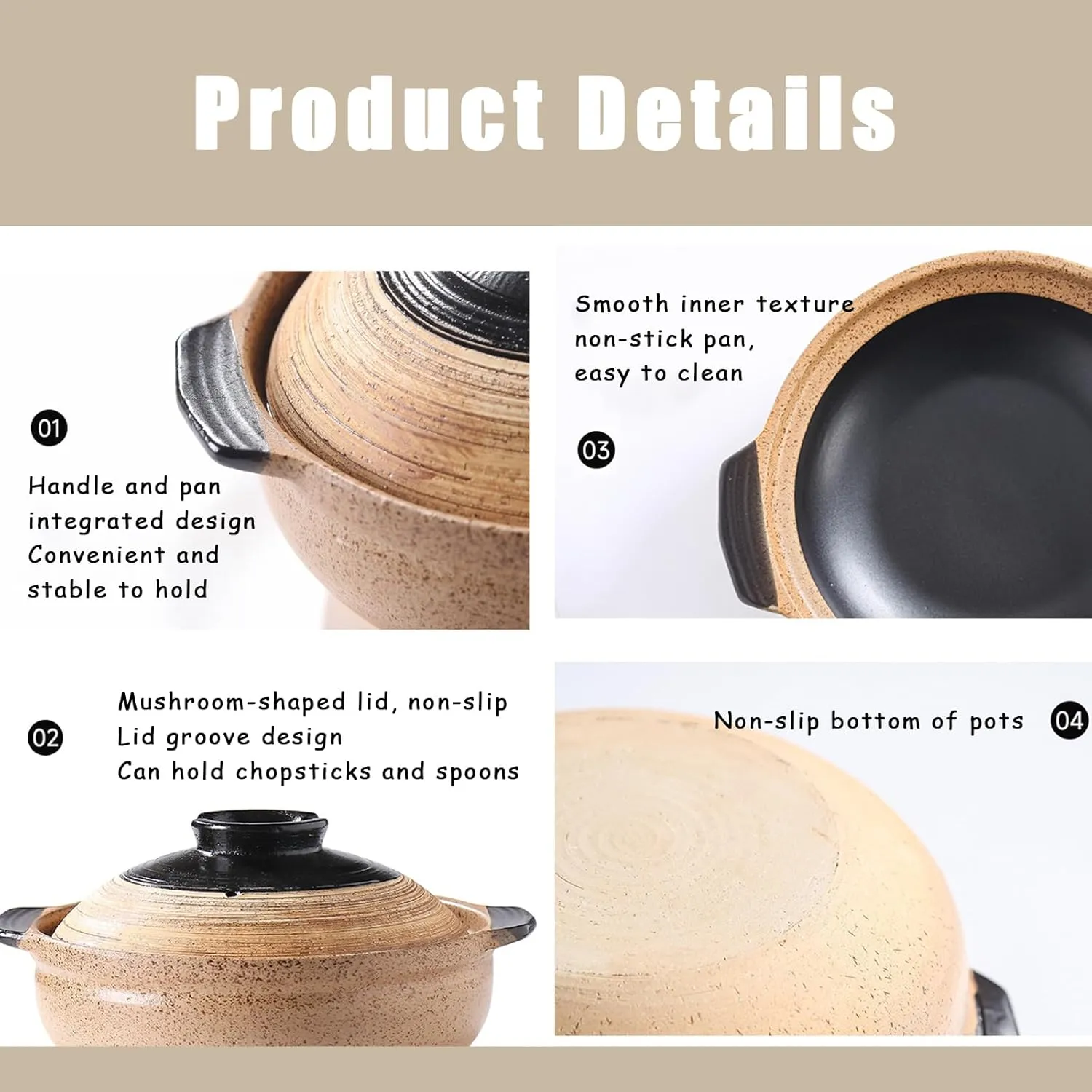 Ceramic Casserole Dish, Clay Pot, Earthen Pot Cookware with Lid for Dinner and Party, Stockpot for Rice Hot Pot, Stew, Soup, Steam, Bakeand Serve Oven Safe-Heat Resistant (deep-1.58QT(1.5L))