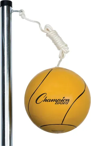 Champion Sports Portable Tetherball Set: Classic Backyard Lawn Beach and Pool Party Game Includes Soft Ball Nylon Rope & Durable Telescopic Pole with Free Air Pump