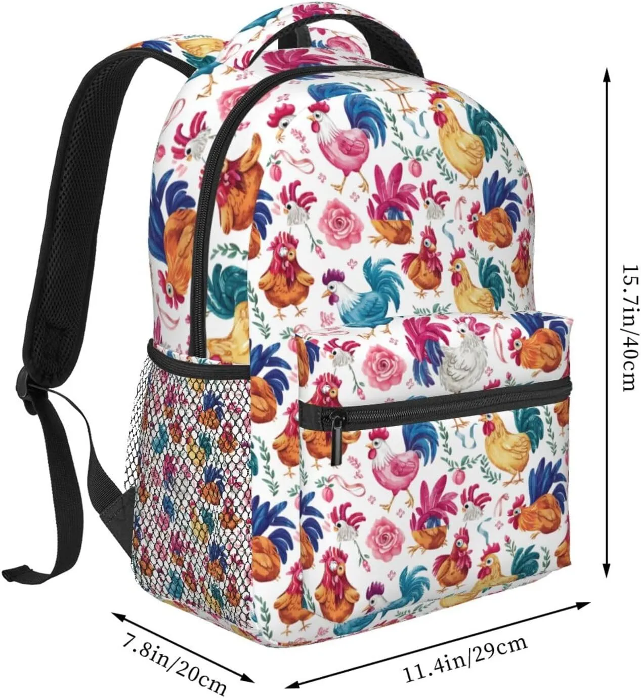 Chicken Flower Pattern Backpack Lightweight Laptop Backpack Casual Daypack Travel Double Shoulder Bag For Women Men