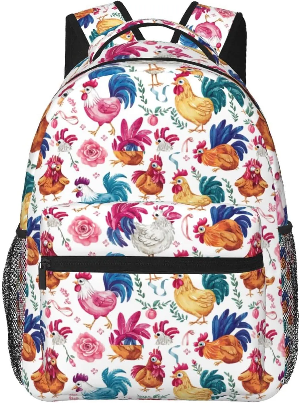 Chicken Flower Pattern Backpack Lightweight Laptop Backpack Casual Daypack Travel Double Shoulder Bag For Women Men