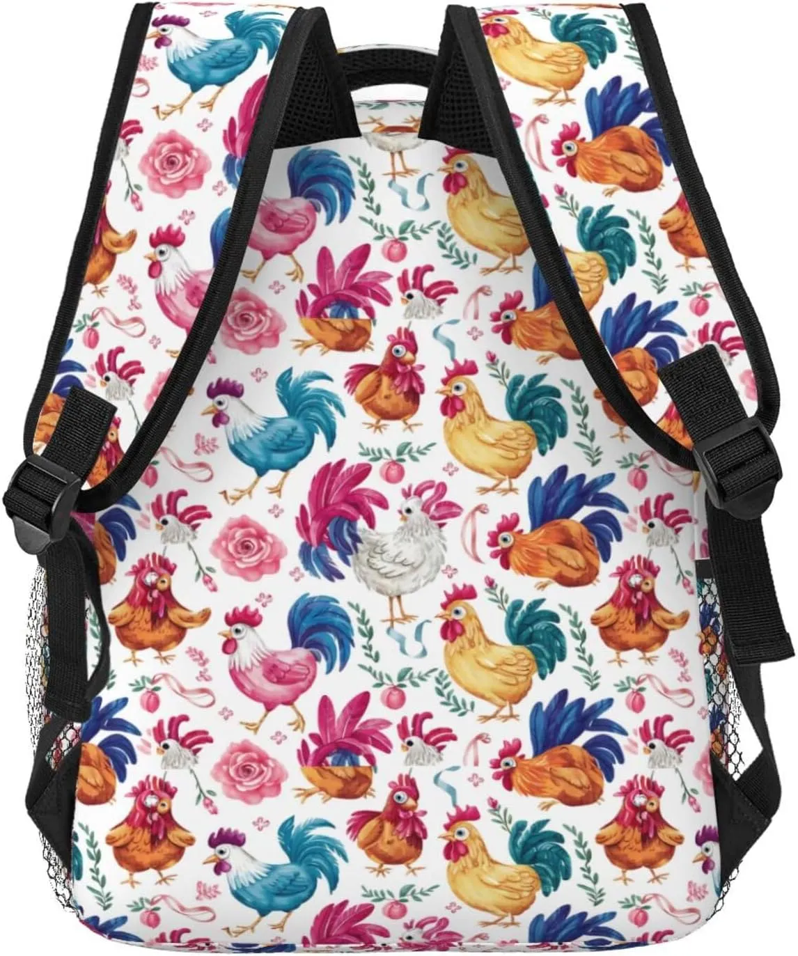 Chicken Flower Pattern Backpack Lightweight Laptop Backpack Casual Daypack Travel Double Shoulder Bag For Women Men