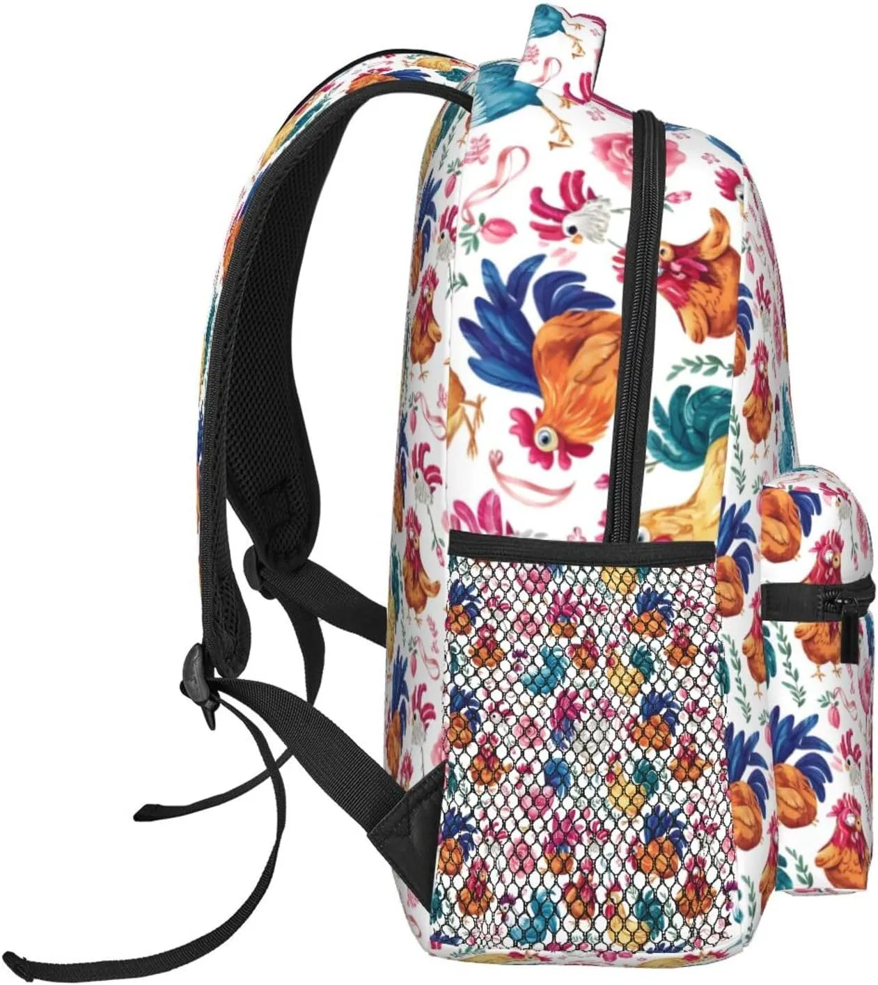 Chicken Flower Pattern Backpack Lightweight Laptop Backpack Casual Daypack Travel Double Shoulder Bag For Women Men