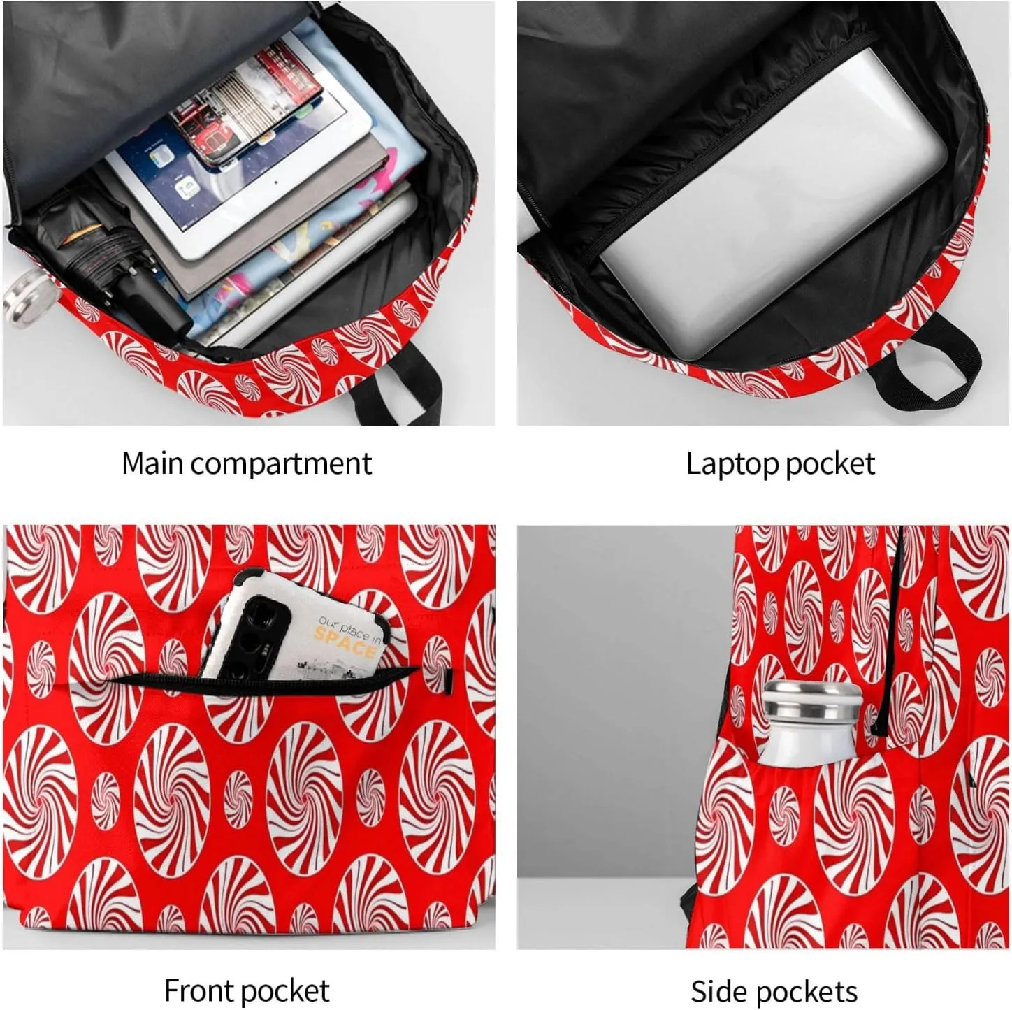 Christmas Candy Peppermints Red Backpack Casual Laptop Backpack Large Capacity Double Shoulder Bag Travel Daypack For Women Men