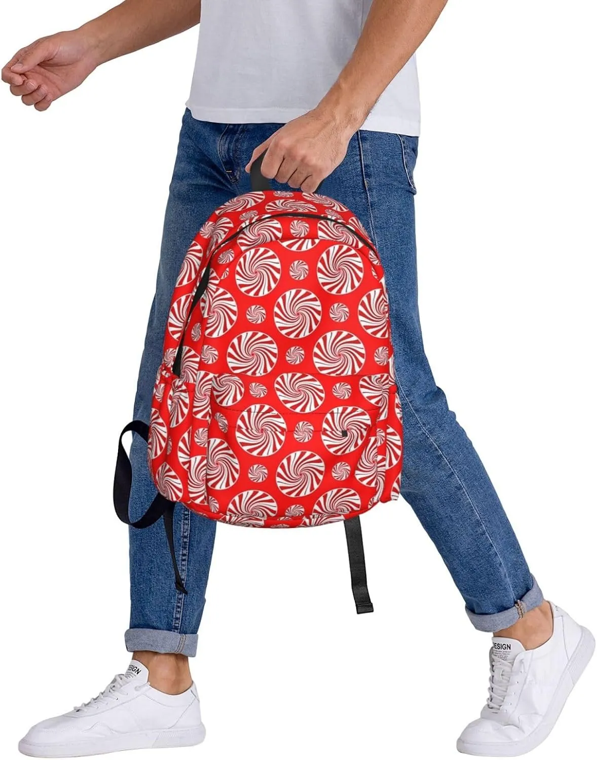 Christmas Candy Peppermints Red Backpack Casual Laptop Backpack Large Capacity Double Shoulder Bag Travel Daypack For Women Men