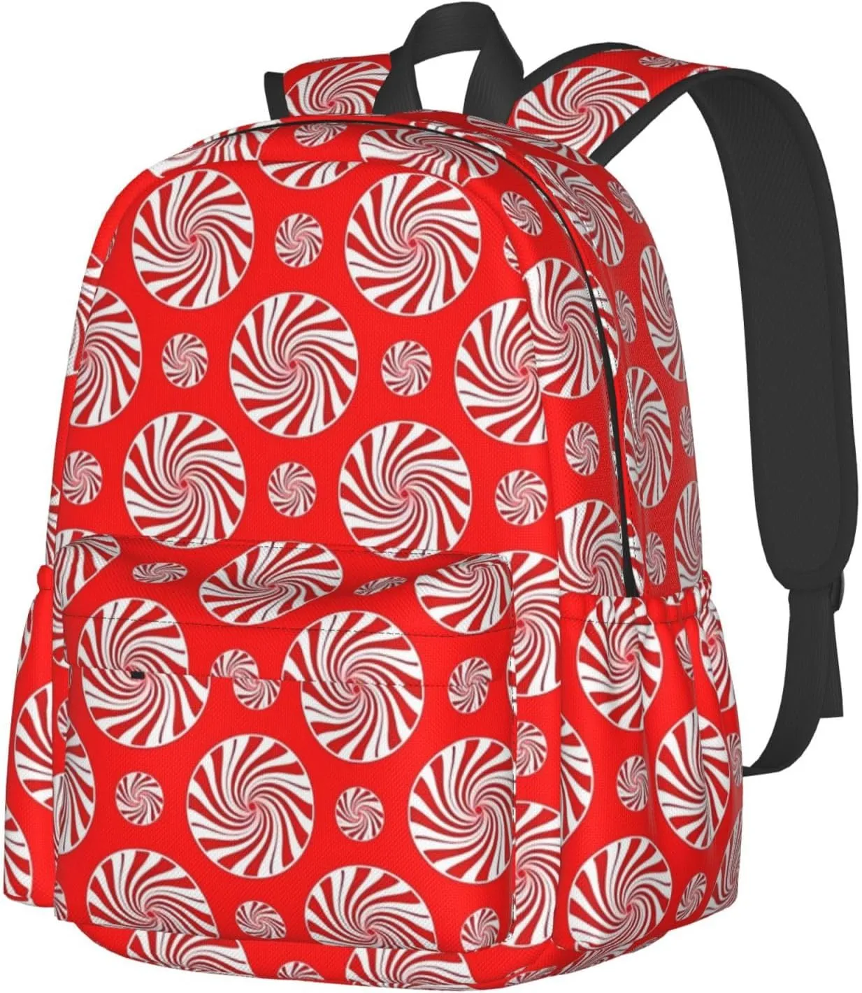 Christmas Candy Peppermints Red Backpack Casual Laptop Backpack Large Capacity Double Shoulder Bag Travel Daypack For Women Men