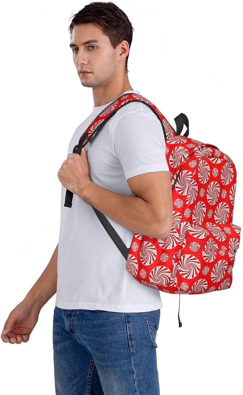 Christmas Candy Peppermints Red Backpack Casual Laptop Backpack Large Capacity Double Shoulder Bag Travel Daypack For Women Men