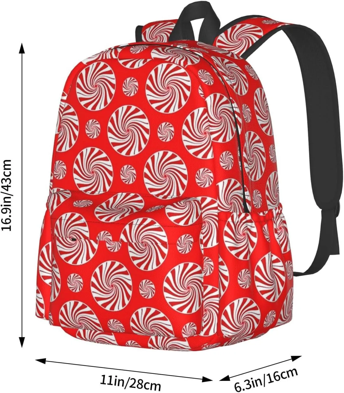 Christmas Candy Peppermints Red Backpack Casual Laptop Backpack Large Capacity Double Shoulder Bag Travel Daypack For Women Men