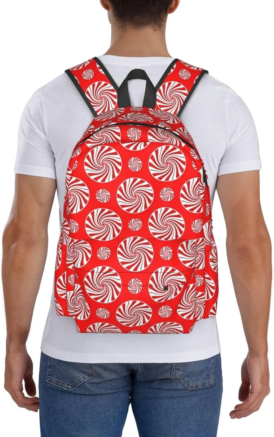 Christmas Candy Peppermints Red Backpack Casual Laptop Backpack Large Capacity Double Shoulder Bag Travel Daypack For Women Men