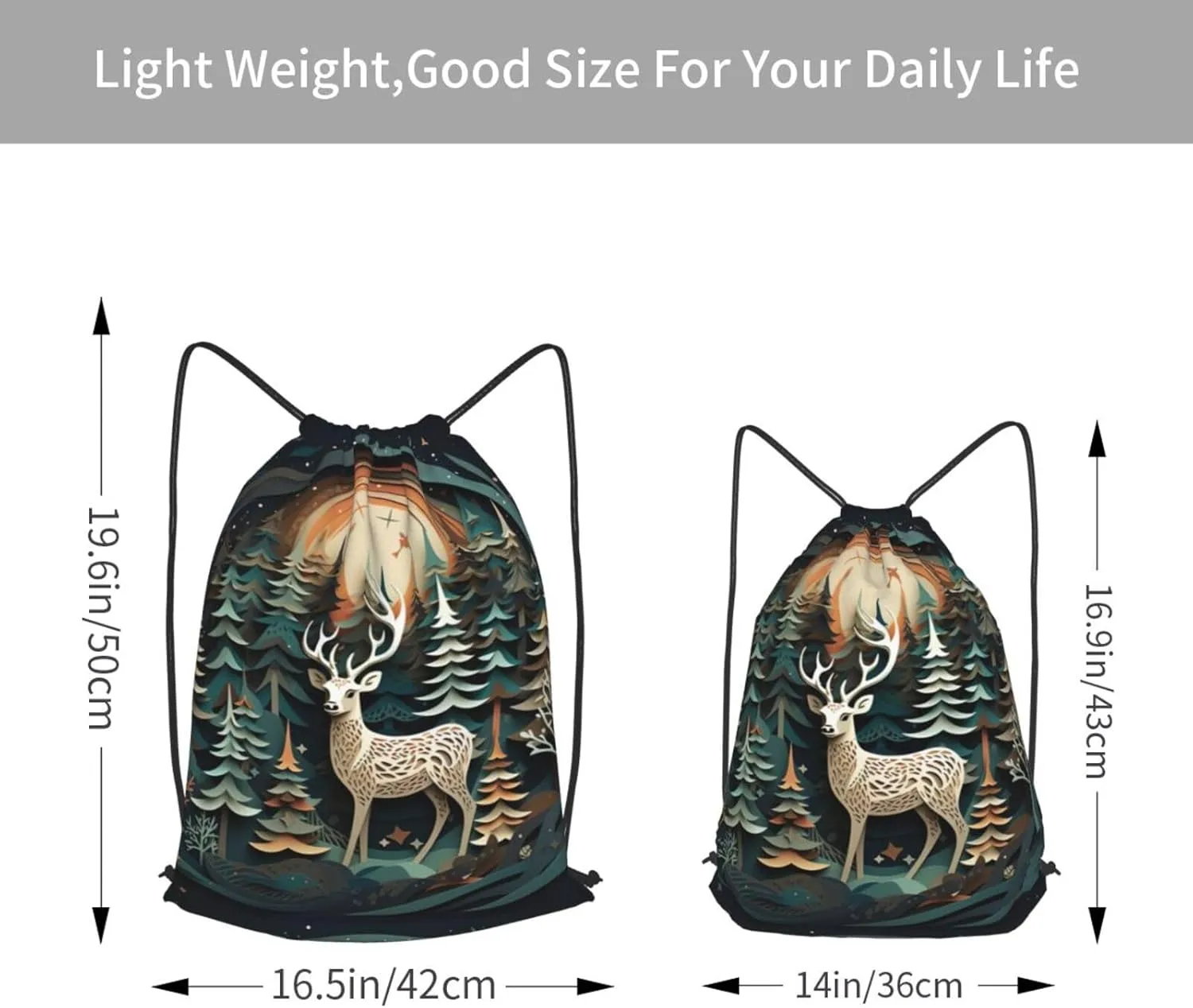 Christmas Deer Drawstring Cinch Backpack Polyester Sack Pack String Bag For Hiking Camping Adventure