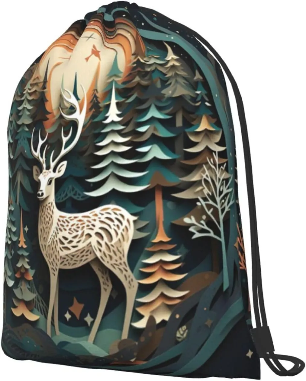 Christmas Deer Drawstring Cinch Backpack Polyester Sack Pack String Bag For Hiking Camping Adventure