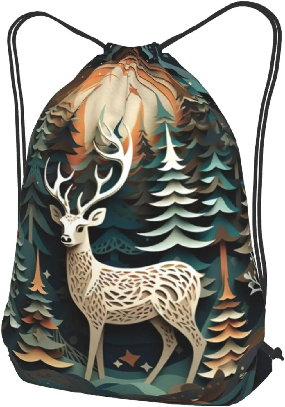 Christmas Deer Drawstring Cinch Backpack Polyester Sack Pack String Bag For Hiking Camping Adventure