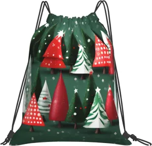 christmas treess Print Sports Drawstring Backpack,Water Resistant Bag, Gym Backpack for Women Men