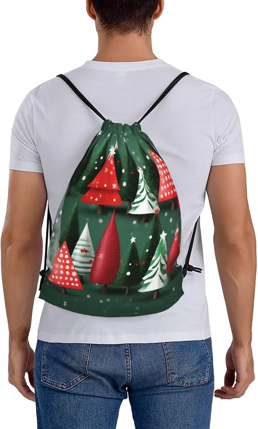 christmas treess Print Sports Drawstring Backpack,Water Resistant Bag, Gym Backpack for Women Men