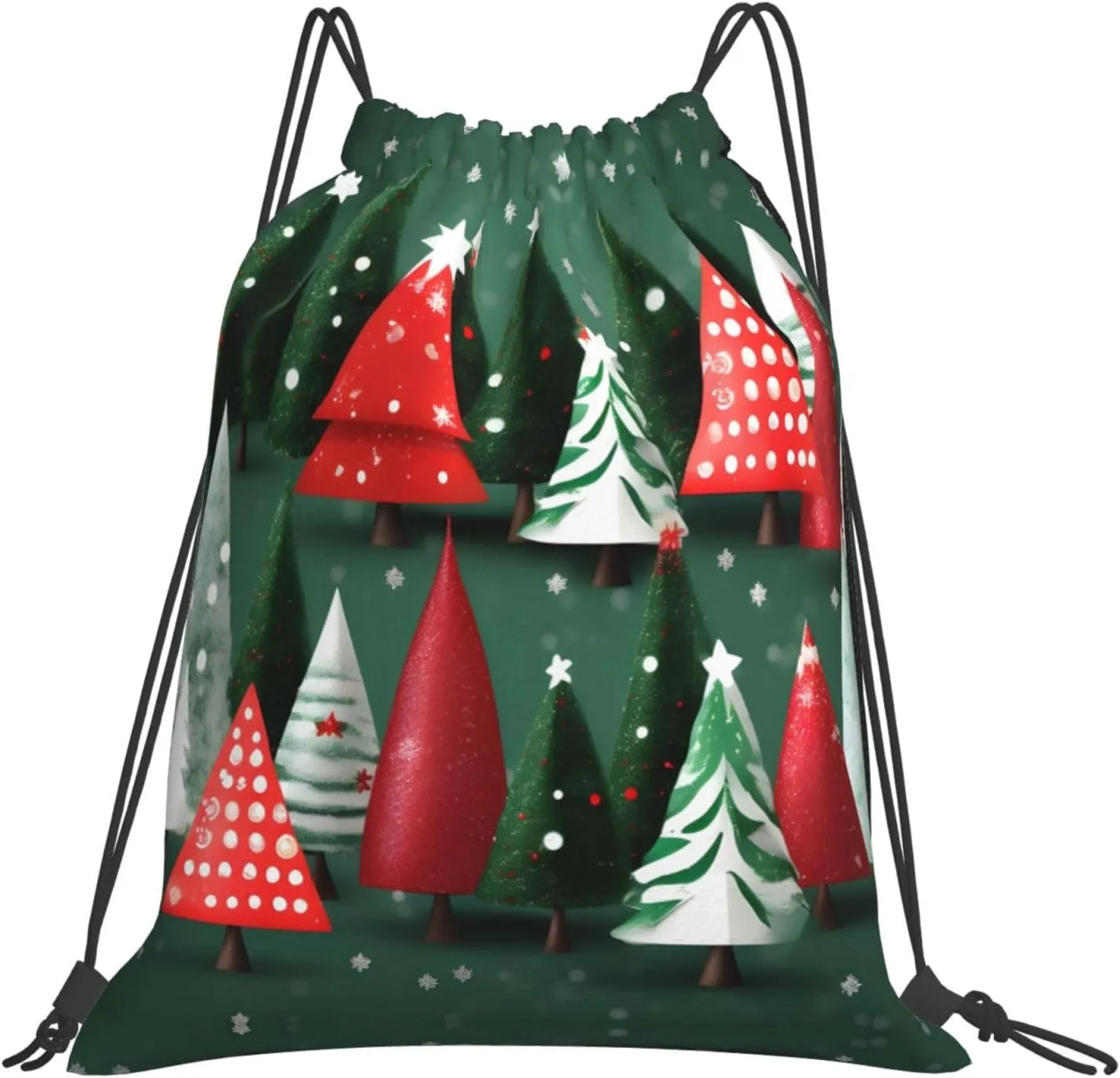 christmas treess Print Sports Drawstring Backpack,Water Resistant Bag, Gym Backpack for Women Men