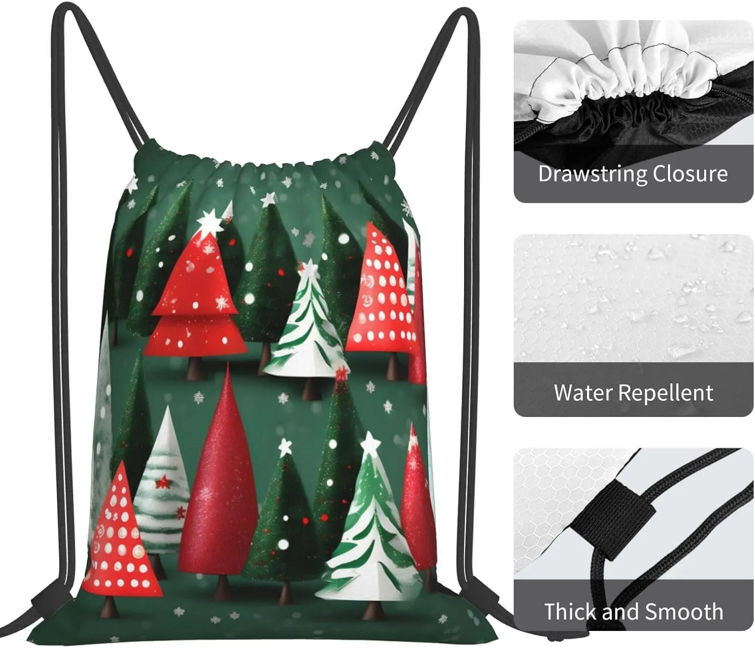 christmas treess Print Sports Drawstring Backpack,Water Resistant Bag, Gym Backpack for Women Men
